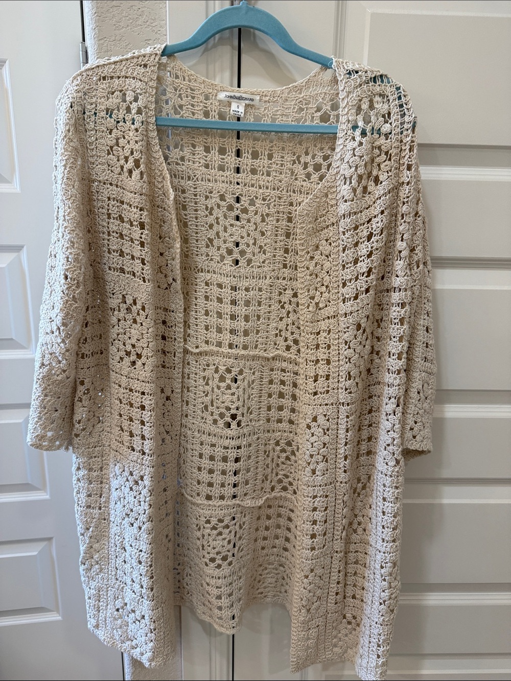 JohnPaulRichard- Crochet Open-Front Cardigan Sweater - Cream
